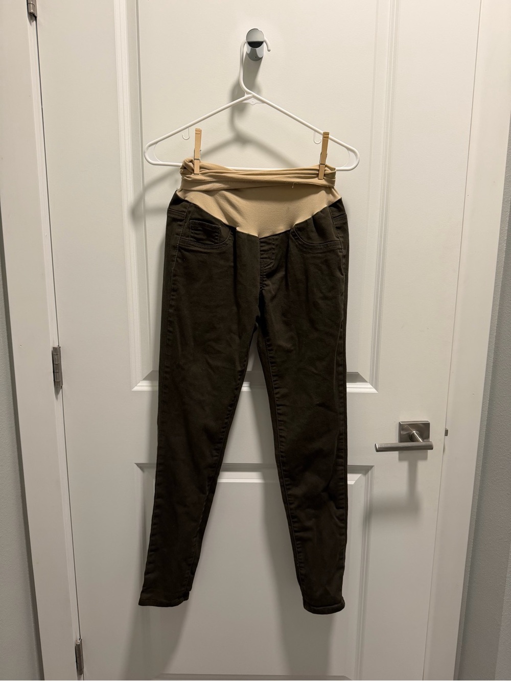Maternity Straight Leg Pants - Brown with Beige Waist Panel